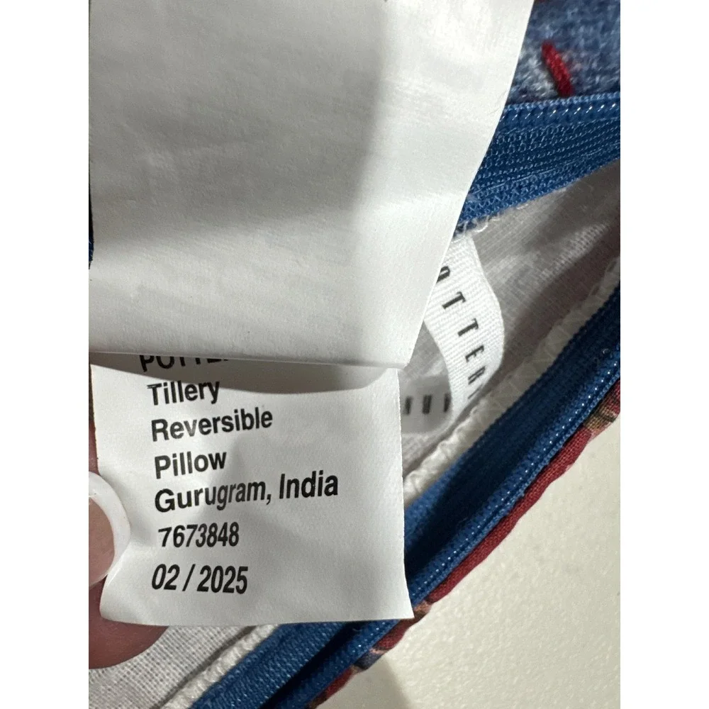 Pottery Barn Tillery Reversible Pillow Cover Red Floral Blue Geometric 20x20